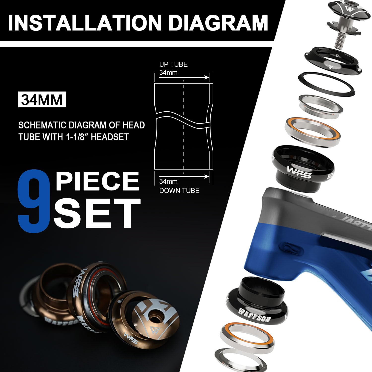 WFS NV.58 1-1/8 Inch Threadless Bike Headset - CNC Alloy, Sealed